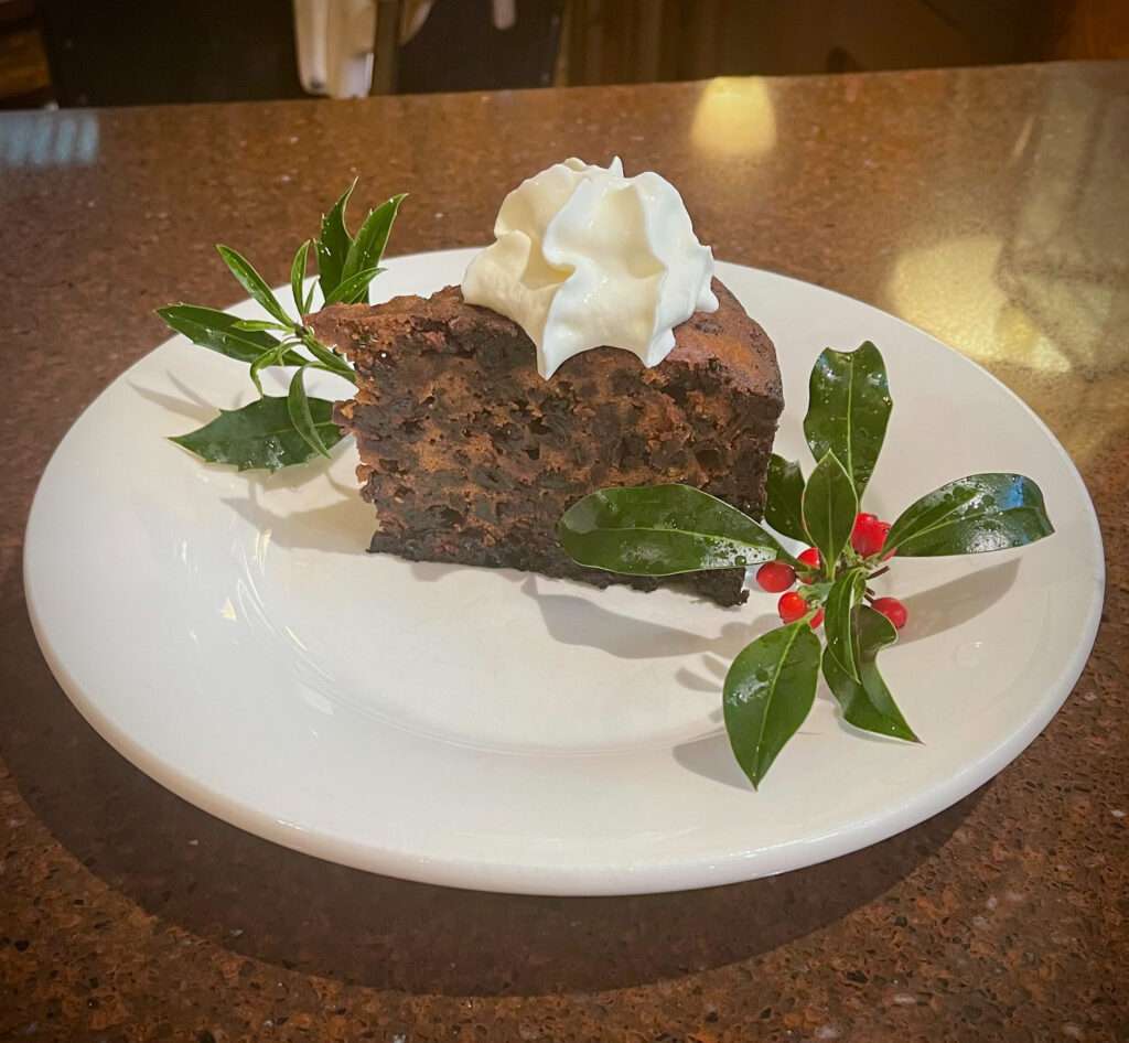 Slice of bourbon infused Christmas Cake